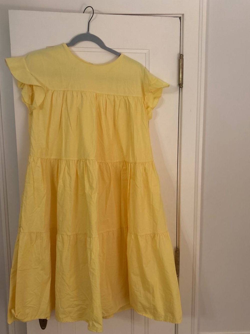 Yellow Cotton Tiered Flutter-Sleeve Dress